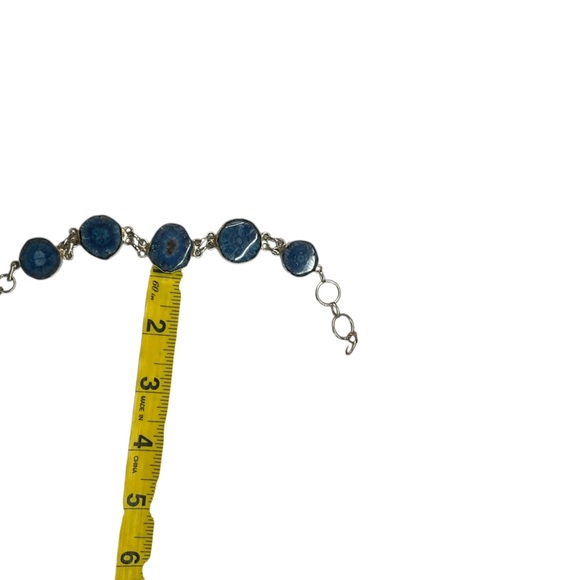 Sterling Silver 925 Blue Agate Druzy Slice Adjustable Toogle Clasp Bracelet - Picture 11 of 13
